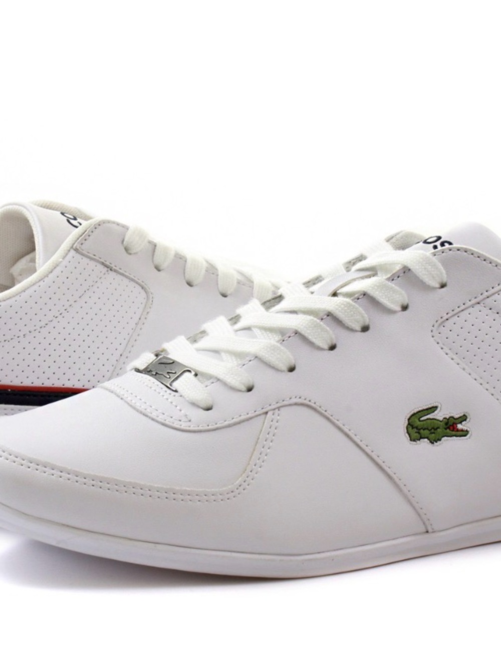 Lacoste White Low-Top Sneakers with Green Crocodile Accent